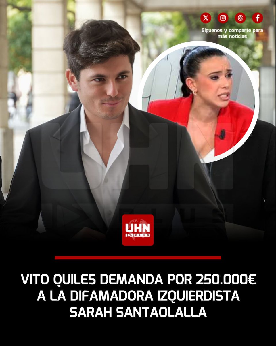 🇪🇸‼️ | El periodista Vito Quiles ha puesto contra las cuerdas a la tertuliana comunista Sarah Santaolalla tras fingir una agresión física para criminalizar al reportero. Quiles ha respondido con una contundente acción legal, interponiendo una demanda en la que exige 250.000 euros