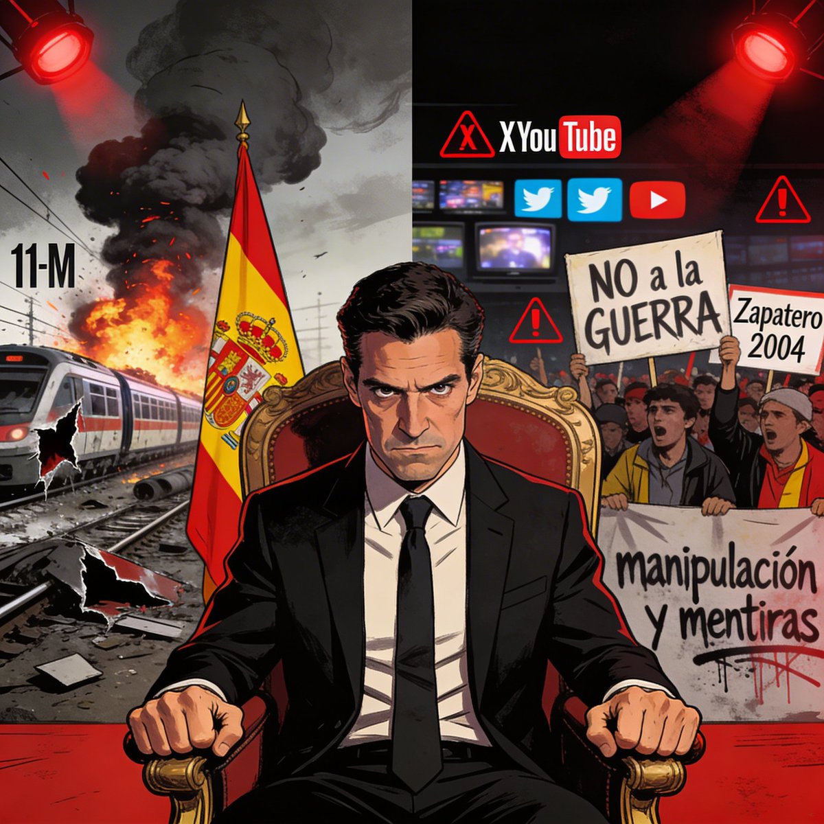 Sánchez resucita el "NO A LA GUERRA" de Zapatero 2004. Todos sabemos cómo acabó aquello: atentado del 11-M, manipulación masiva y 8 años de destrucción de España.🚨

Ahora hay diferencias clave: la gente ya no se traga el engaño y hay miles de canales para desmentir las mentiras.