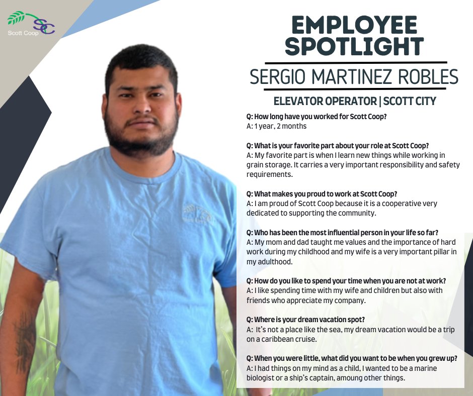 March 2026 Employee Spotlight - Catch up with Sergio Martinez Robles, Elevator Operator, at our Scott City Elevator #ScottCoop