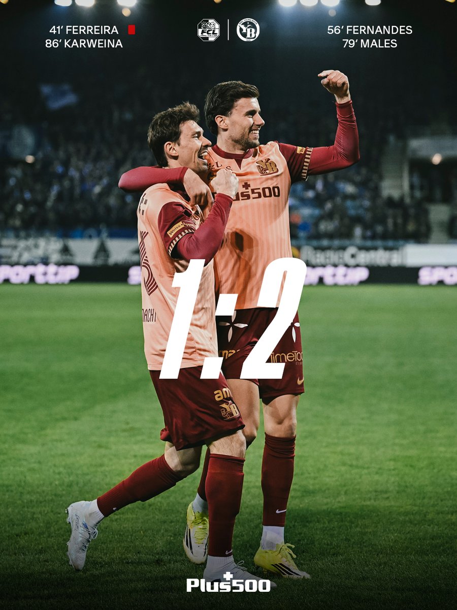 BSC_YB's tweet photo. 𝑼𝒔𝒘𝒂̈𝒓𝒕𝒔𝒔𝒊𝒆𝒈 💛🖤

YB gewinnt in Luzern mit 2:1 nach Toren von Fernandes und Males.

#bscyb #ybforever #plus500 https://t.co/8CLwlrCu4p
