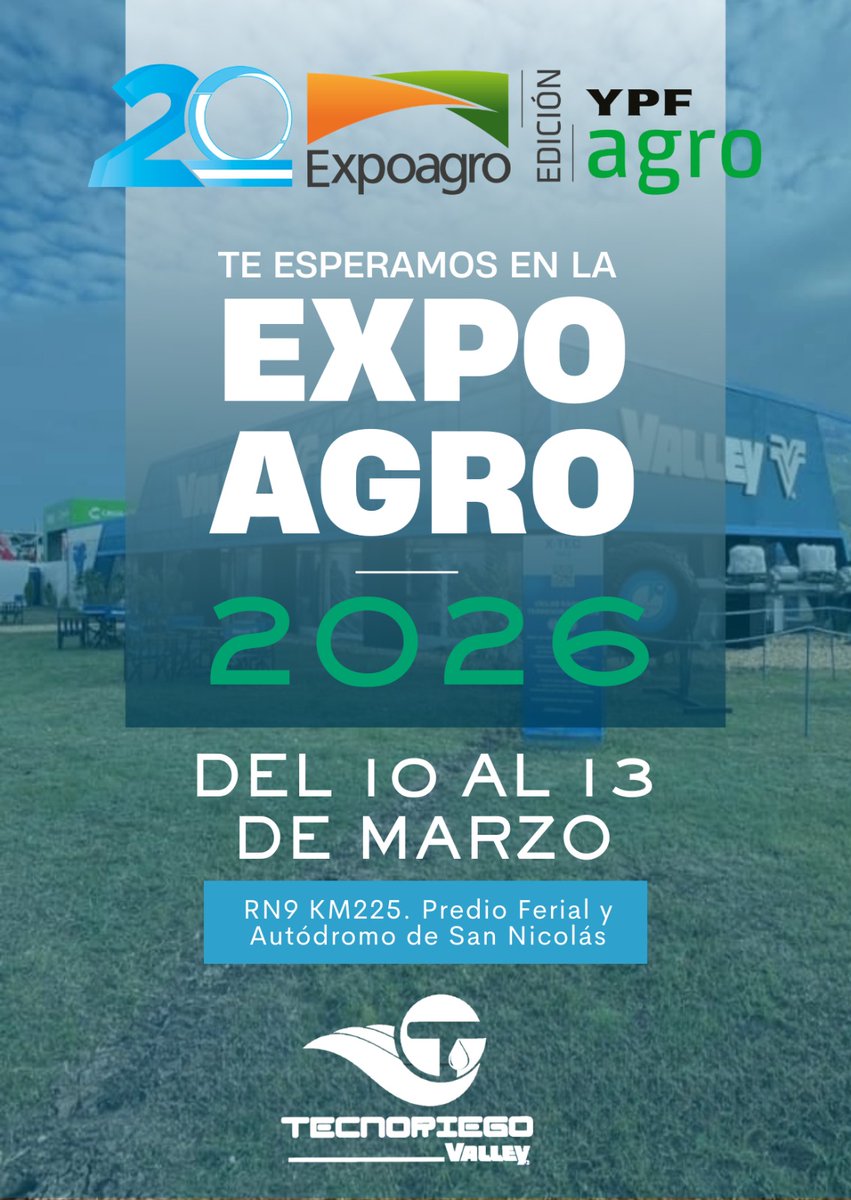 La innovación vuelve a encontrarse con el campo, y queremos que seas parte.

Te invitamos a visitarnos en #Expoagro2026, el lugar donde la tecnología, la eficiencia y el futuro del agro se ponen en marcha.

📍 Agendá la fecha: 10 al 13 de marzo.
🤝 ¡Te esperamos!
