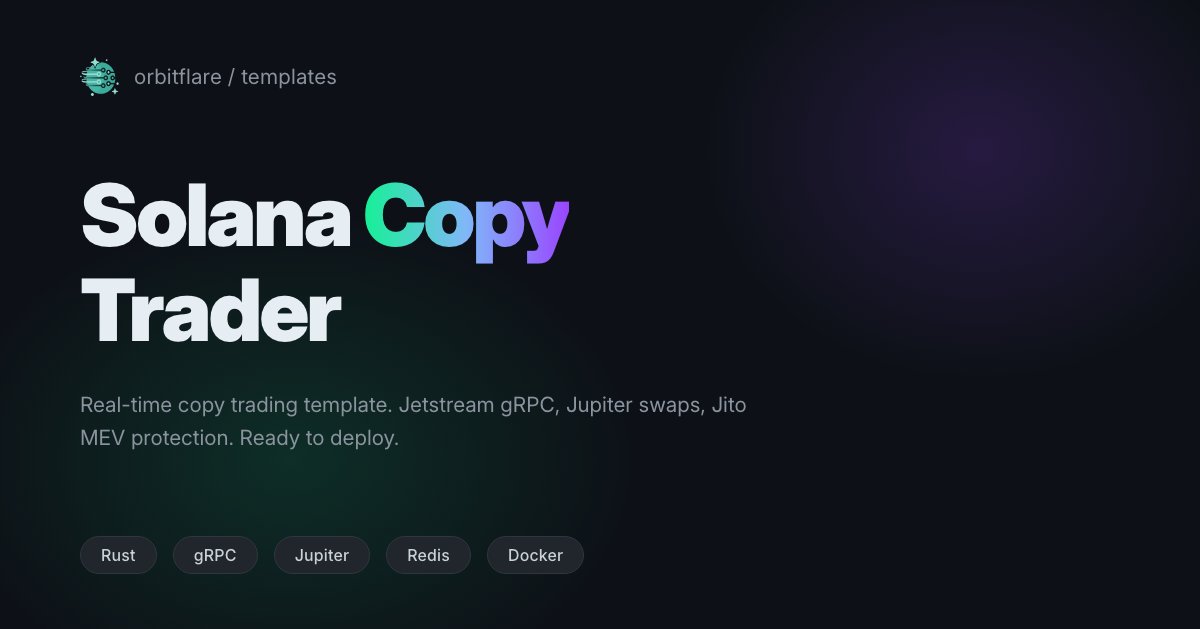 Just dropped: Solana Copy Trader template 🚀

<a href="/OrbitFlareNodes/">OrbitFlare</a> Jetstream gRPC → detect swaps → mirror via Jupiter → confirm.💰

Rust, Docker Compose, dry-run mode, Prometheus metrics. Clone and go.

🔗github.com/orbitflare/tem…