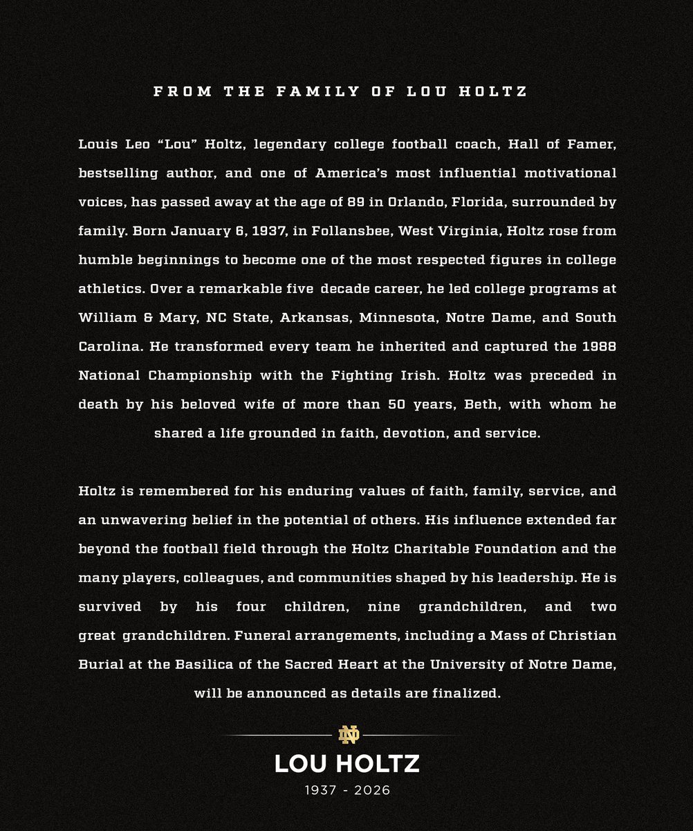 FightingIrish's tweet image. From the family of Lou Holtz