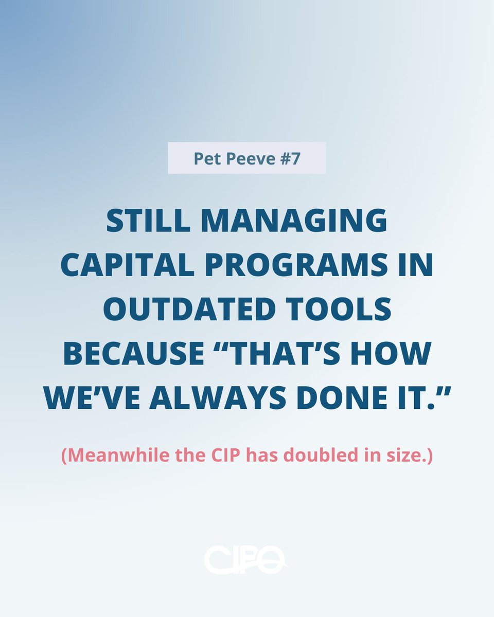 cipo_cloud's tweet photo. Water utility pet peeve:

“We’ve always tracked it this way.”

But the CIP doubled.
Reporting increased.
Oversight expectations grew.

Legacy tools don’t scale with modern capital programs.

Learn more at https://t.co/l5kI0almkb

#WaterUtilities #Infrastructure #CapitalPrograms https://t.co/m3FSsrIFGi