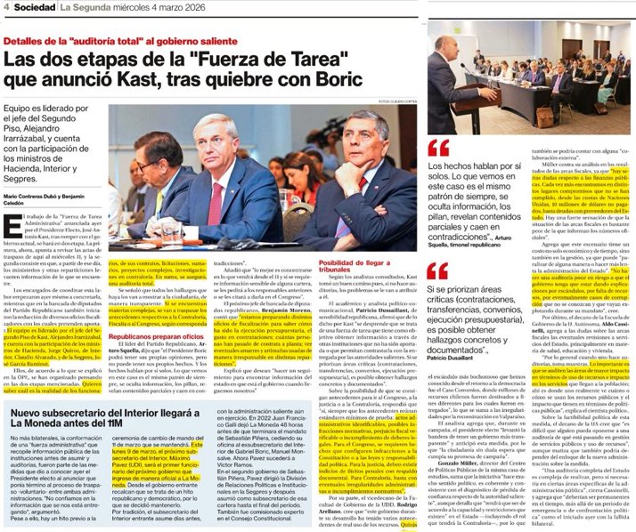 La Fuerza de Tarea que anunció Kast, después del quiebre con Boric. 

- "Auditoría será total" al Gobierno  de Boric