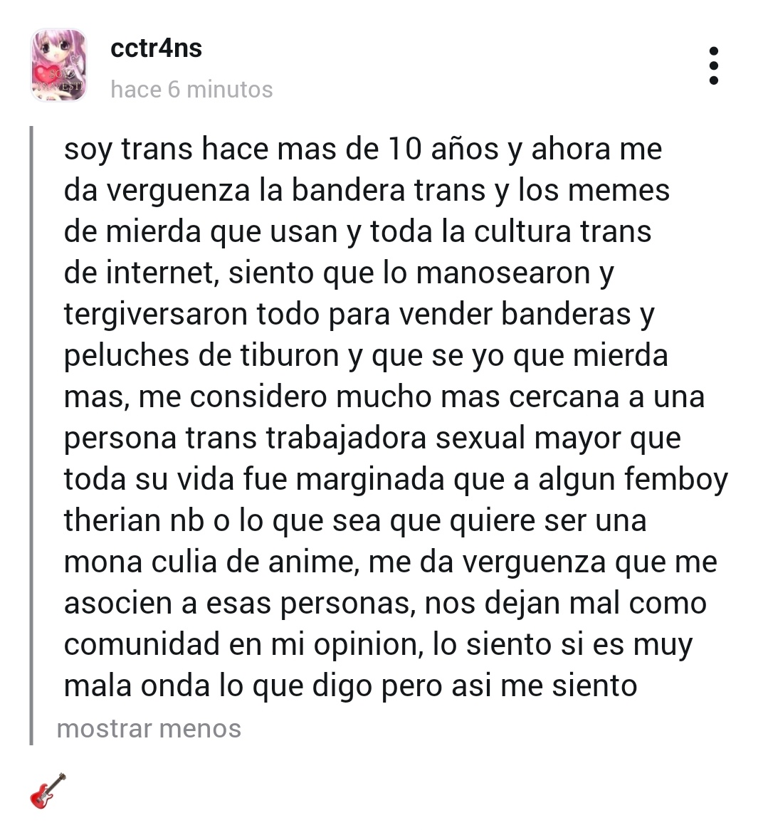 cctr4ns's tweet photo. ay dios q ganas d joder q tenés no digas q sos trans y listo q querés q te diga https://t.co/ukzMZJ6lVf