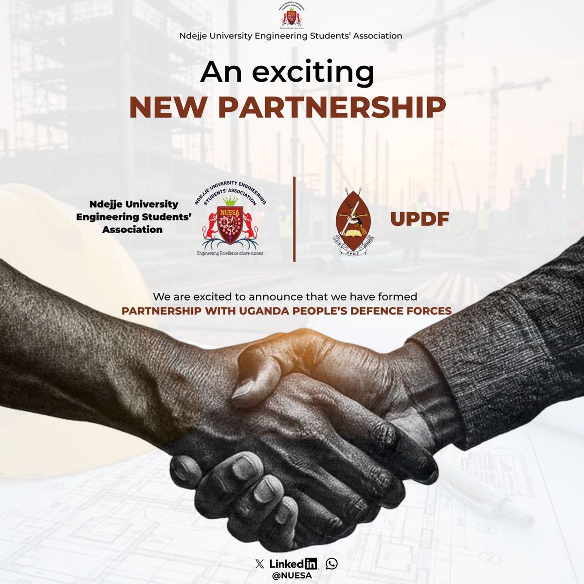 NUESA22's tweet photo. ✨NUESA 🤝 UPDF 🪖

NUESA proudly steps into a new chapter through our partnership with @UPDF where engineering excellence meets national service. The blueprint just got bigger! https://t.co/YgnfZANfL4