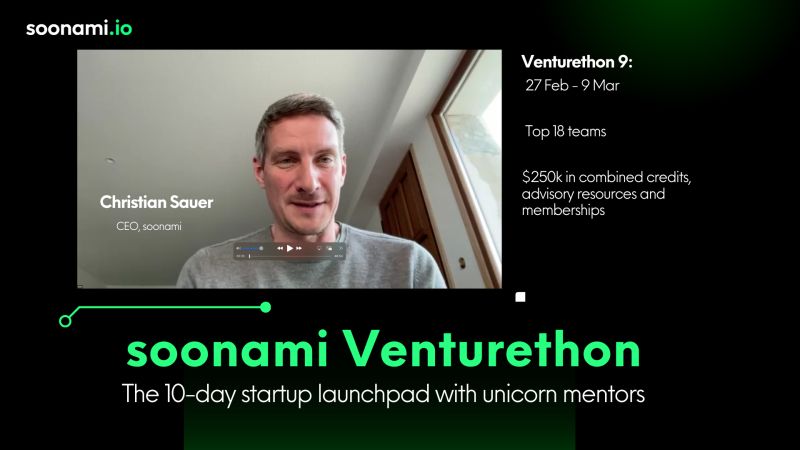 soonami_io's tweet photo. enturethon 9 is officially live.

On Feb 27, we kicked off soonami Venturethon with one clear message. This is about momentum, not just ideas 

This cohort is different.

- We are selecting only top teams. Quality over quantity.
- Each team receives 2,000 fSNI tokens to book 1:1 sessions with unicorn founders.
- The EIR track expands to 10 spots, with 100,000 fSNI each post Venturethon.
- And this is the safest moment to pivot if your direction needs to change 

Over the next 6 days, teams will build, test, refine and ship.
Submission deadline: March 8.
Demo Day: March 13 

The opportunity is real.

- $250,000 in prizes, credits and resources.
- $125K to $250K funding potential within six months for qualifying teams.
- Over $420,000 in tech credits across Google Cloud, Azure, AWS , Lovable, OpenAI 

But none of this matters without execution.

Judging is based on innovation, traction, execution, advisor engagement and pitch clarity.
Live product. Real users. Clear metrics.
No extensions. No slide-heavy demos. Just proof 

If you are in Venturethon 9, you made the cut.

Now it is time to build