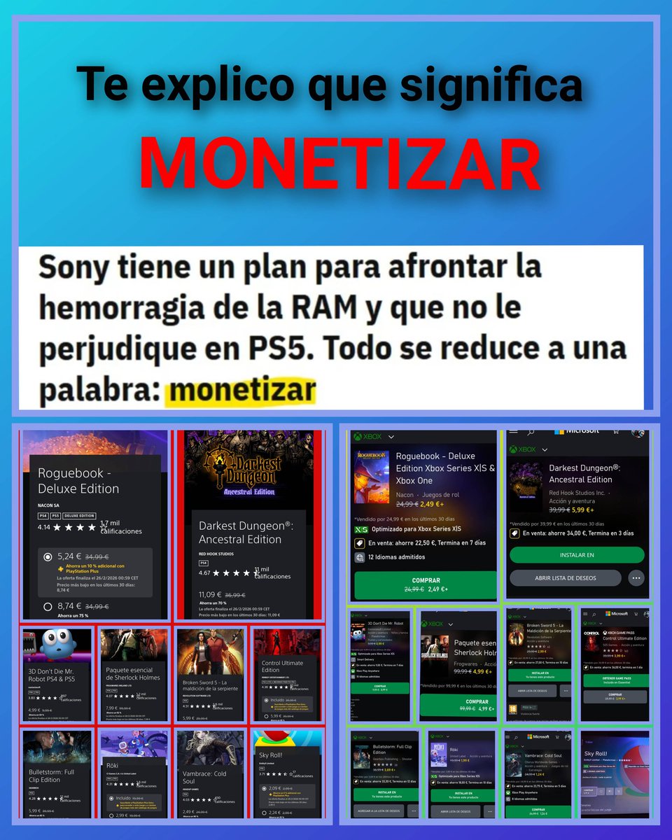 JUEGOSYDISFRUTE's tweet image. ✅ Vuelvo a poner las imágenes porque se veían mal
- Ya está pasando
 @PlayStation está monetizando a sus usuarios: Sus usuarios pagarán más por los juegos para compensar su retirada de juegos a PC 
- La exclusividad tiene precios caros
¿ Os dais cuenta ?

#PS5pro #PS5 #PS4share
