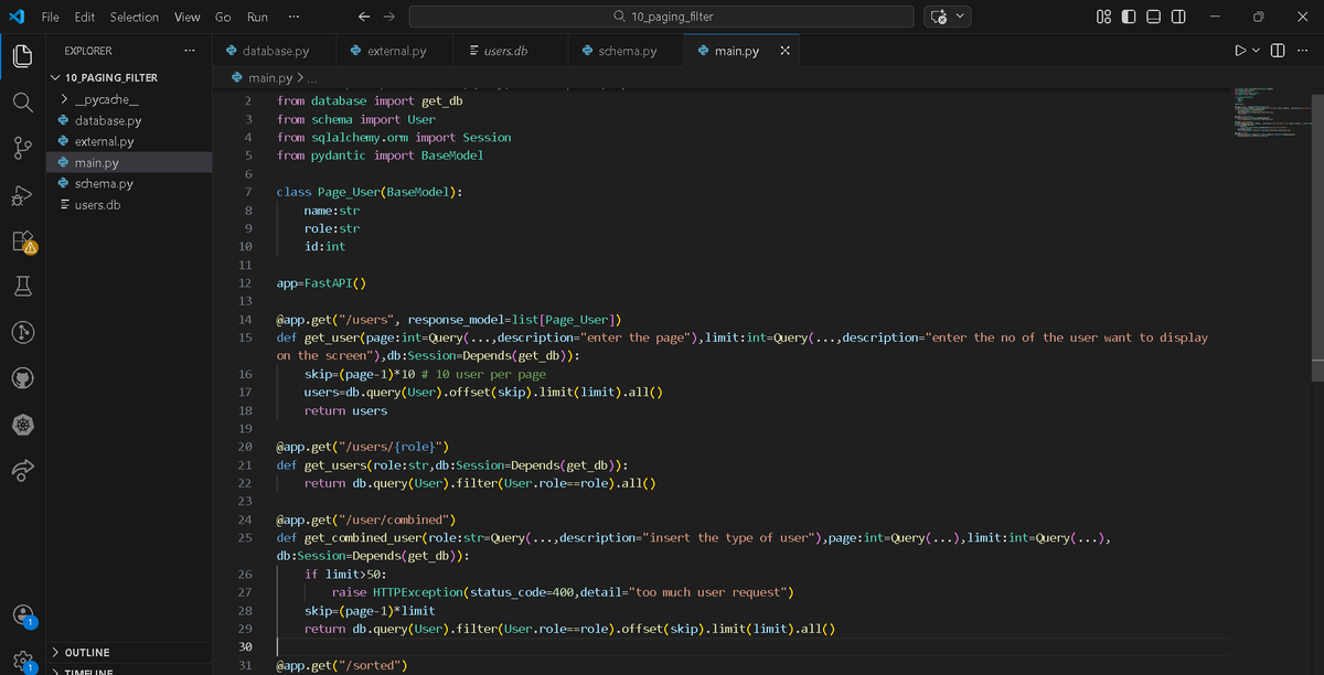 diwa810's tweet photo. Day 32 of #FastAPI
learned->pagination+filtering
• page & limit query params
• offset = (page − 1) × limit
• SQLAlchemy .offset() +.limit()
• role-based filtering
• request size validation
• started sorting logic
#FastAPI #Backend #Pagination #SQLAlchemy #SQL #sqlinjection https://t.co/7QHueSDlxb