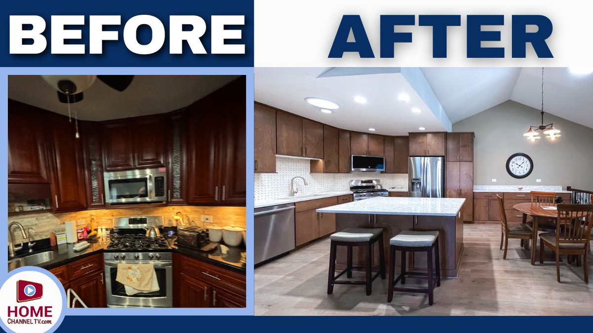 HomeChannelTV's tweet image. Before &amp;amp; After Kitchen Renovation - Dark &amp;amp; Dated Design Gets a Warm &amp;amp; Bright Makeover - Watch the Guided Tour here - youtu.be/QnvWAzqgk-U
.
#kitchenrenovation