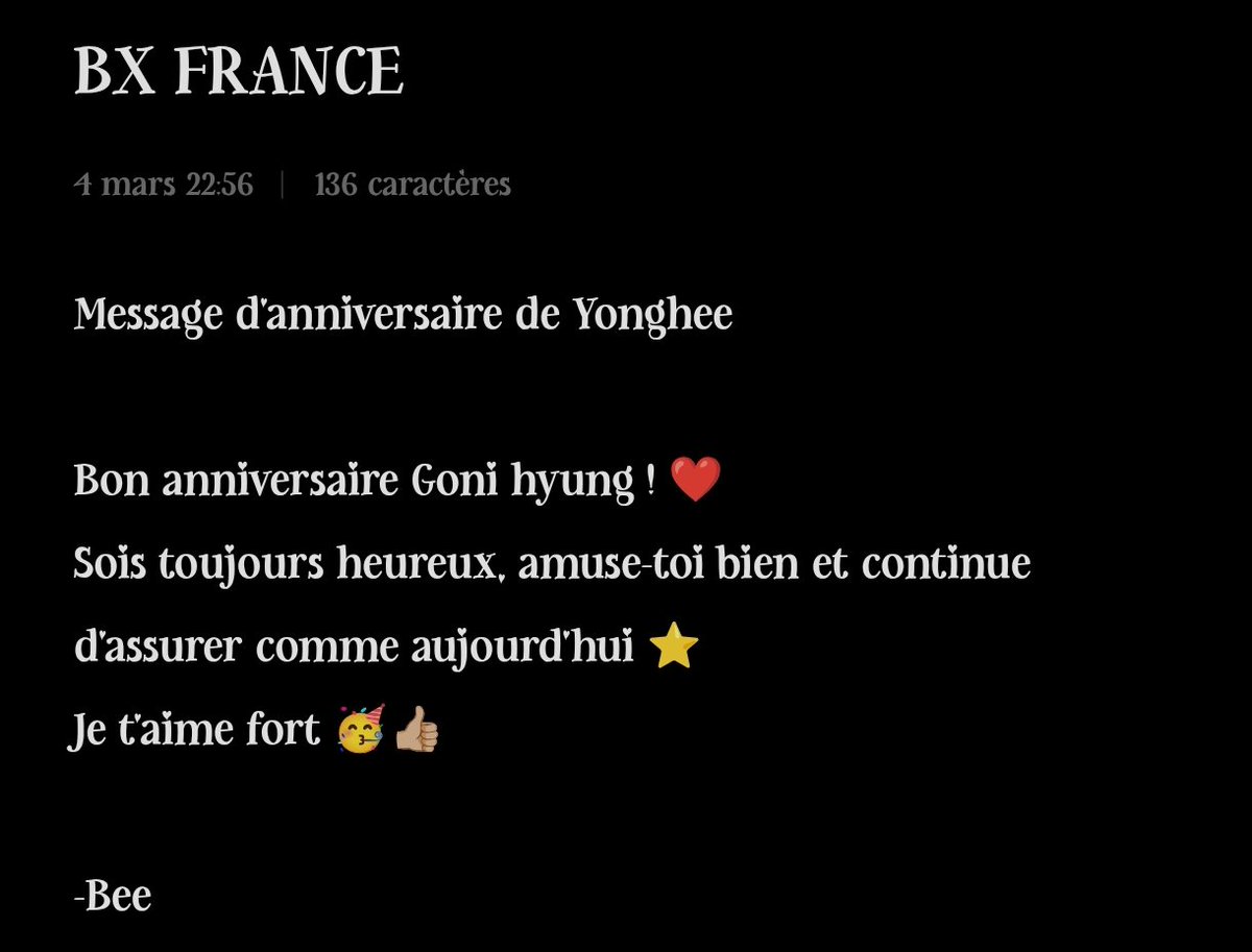 BX_FRANCE's tweet photo. ꧁Twitter/040325꧂
Message de Yonghee ❤️❤️

-1
#CIX #FIX #BX #Best_Leader_BX_Day
#병곤의_오늘이_가장_빛나길
© CIX_twt
-Bee https://t.co/cy8vYccUBW