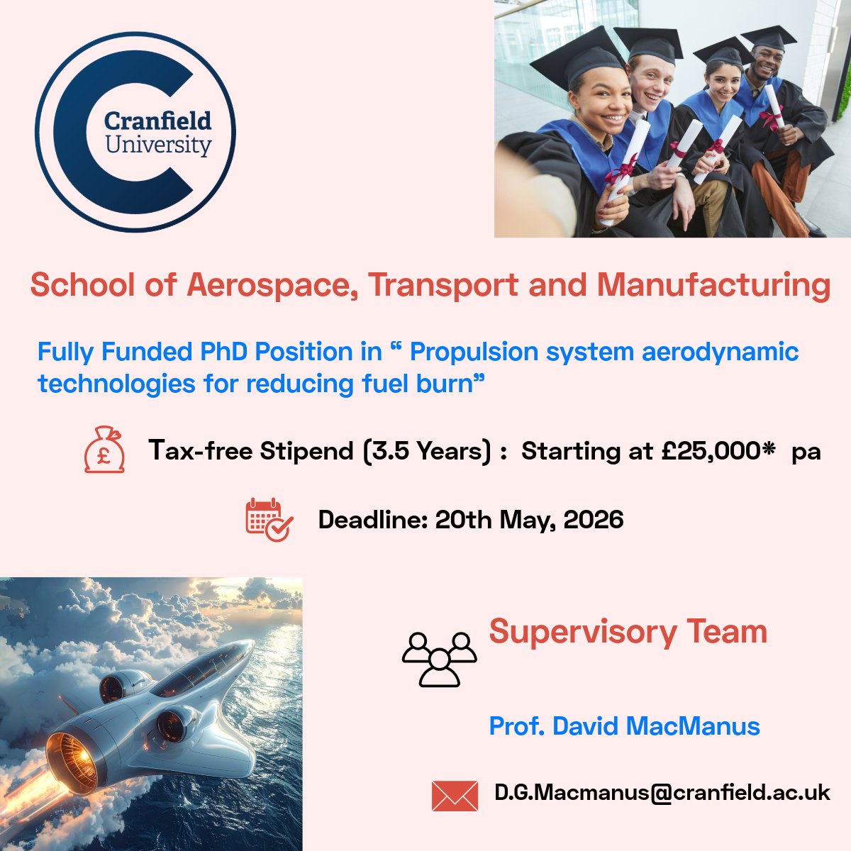 PhdScanner's tweet image. 📢📢Rare fully funded #phdposition alert. Please ♻ share widely

💷 𝗘𝗻𝗵𝗮𝗻𝗰𝗲𝗱 𝘁𝗮𝘅-𝗳𝗿𝗲𝗲 𝘀𝘁𝗶𝗽𝗲𝗻𝗱 𝗳𝗼𝗿 𝘂𝗽𝘁𝗼(𝟯.𝟱 𝘆𝗲𝗮𝗿𝘀) ~ £𝟮𝟱,𝟬𝟬𝟬*/𝘆𝗲𝗮𝗿

✅ Passionate about #aerodynamics #propulsion #aerospace #NetZero 🛩️🌌 🌍♻️ 🚀

✅ Rare fully funded,