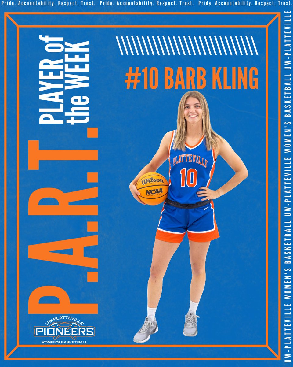 UWPlattWBB's tweet image. 𝑶𝒖𝒓 𝑷.𝑨.𝑹.𝑻. 𝑷𝒍𝒂𝒚𝒆𝒓𝒔 𝒐𝒇 𝒕𝒉𝒆 𝑾𝒆𝒆𝒌!

# 10 ʙᴀʀʙ ᴋʟɪɴɢ

# 5 ʟɪᴢᴢɪᴇ ᴘᴏʟʟᴇʀ

Highlighted for reflecting our P.A.R.T. values. Their consistency, energy, and effort make this team better. Proud of these two! 🏀✨

#BuiltNotGiven #PART #SwingTheAxe ⛏️