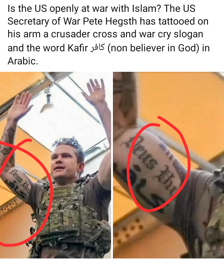 geoogwang6's tweet photo. I TOLD YOU THIS WAR
IS MORE RELIGION
TATTOO SAID IT ALL
#Spain
#Iran #Israel #khemenei
#BibleEndTimeEvent
#Kairo #Robert meter
#Trump#America
#Netembeya
#Sifuna #Babu https://t.co/kbdhG0qTeb