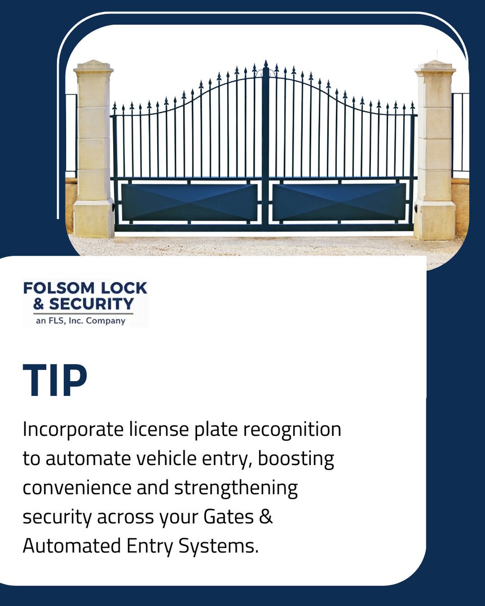 FolsomLocks's tweet image. Incorporate license plate recognition to automate vehicle entry, boosting convenience and strengthening security across your Gates &amp;amp; Automated Entry Systems.

#LocksmithServices #LockInstallation #SafeInstallation #SteelDoorSecurity #GateRepair #AccessControlSystems