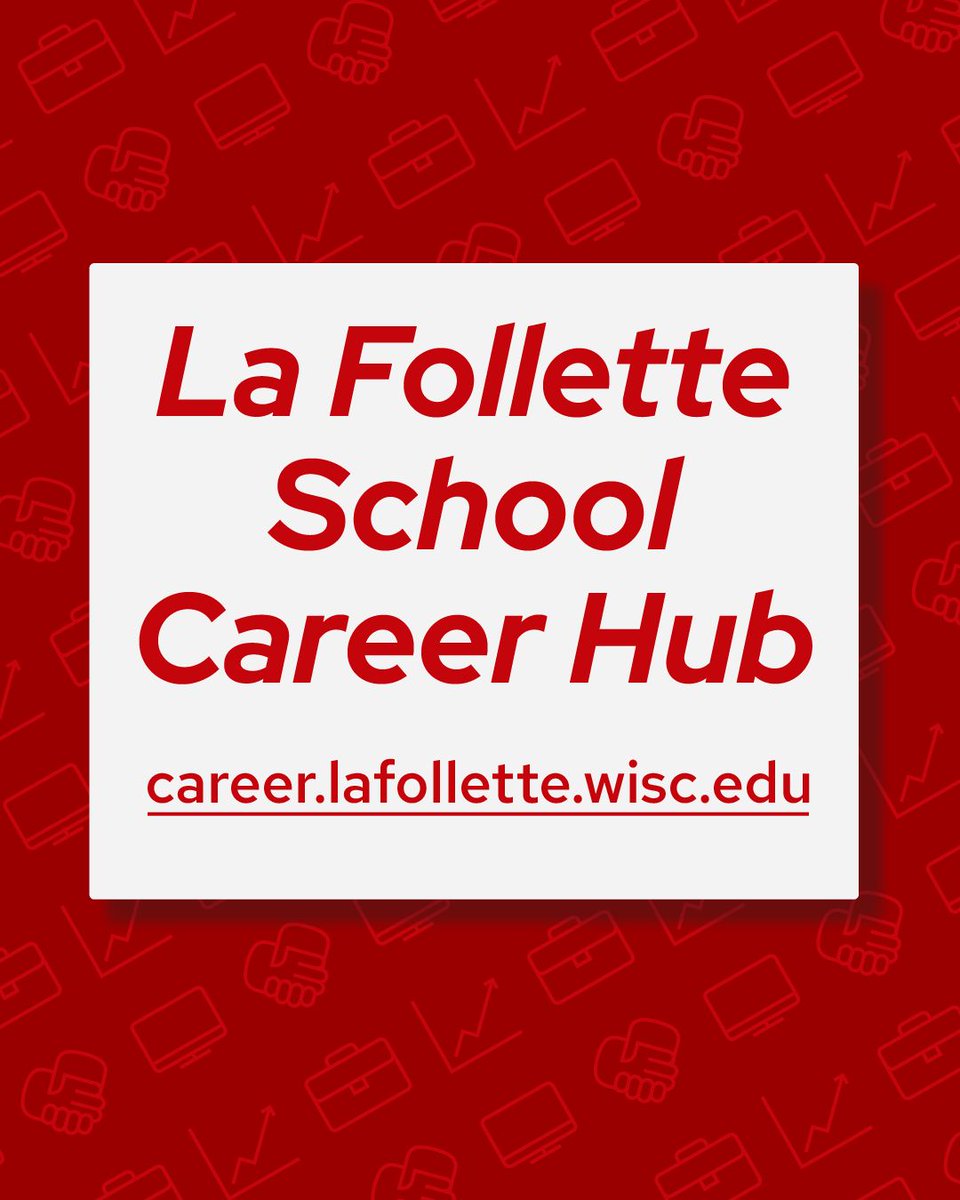 UWLaFollette's tweet photo. Searching for a policy job or internship? Check out our new career hub with listings tailored to our students and alumni: https://t.co/YQuF6BND27

🦡 Students, sign up for personalized updates related to your policy passions.

💼 Employers, submit job or internship postings. https://t.co/RWACSFeStl