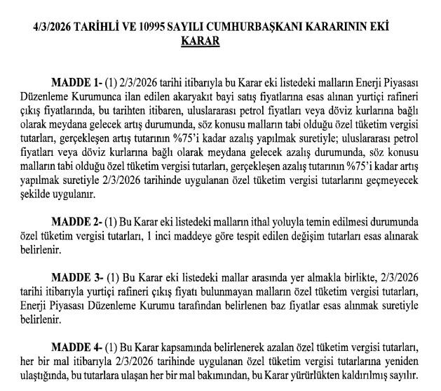 Özgür Özel’in günlerdir dile getirdiği Akaryakıtta Eşel Mobil Sistemi’ne geçilmesi, iktidar tarafından uygulanarak Resmi Gazete’de yayımlanıp yürürlüğe girdi.