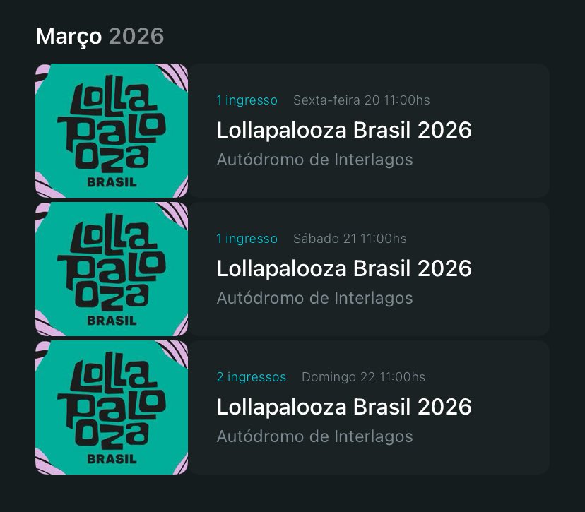 andreeiacunha's tweet photo. VENDO 1 INGRESSO LOLLAPALOOZA 2026

🎟️ Lolla Pass 3 dias 
🗓️ 20, 21 e 22 de março
(inteira solidário) 

R$1.400 

motivo da venda: vou trabalhar 

#LOLLAPALOOZA2026 #venda #ingresso #lolla #lollapass 

tags: Chappell roan, lollapalooza, vendo, ingresso https://t.co/jXYLIsknA4