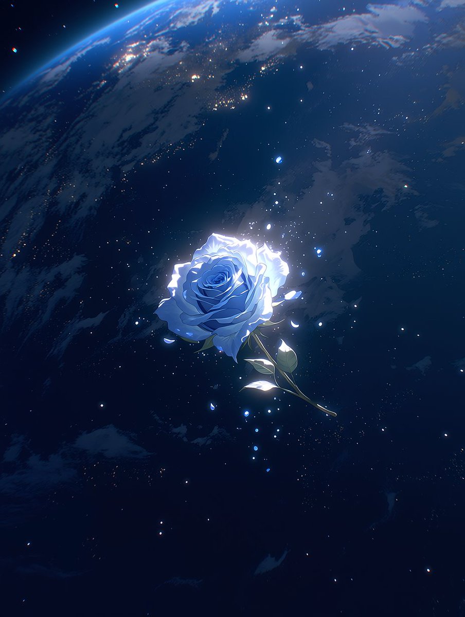 衛星軌道上の青薔薇」。 おはようございます。ちょっと熱っぽいですが