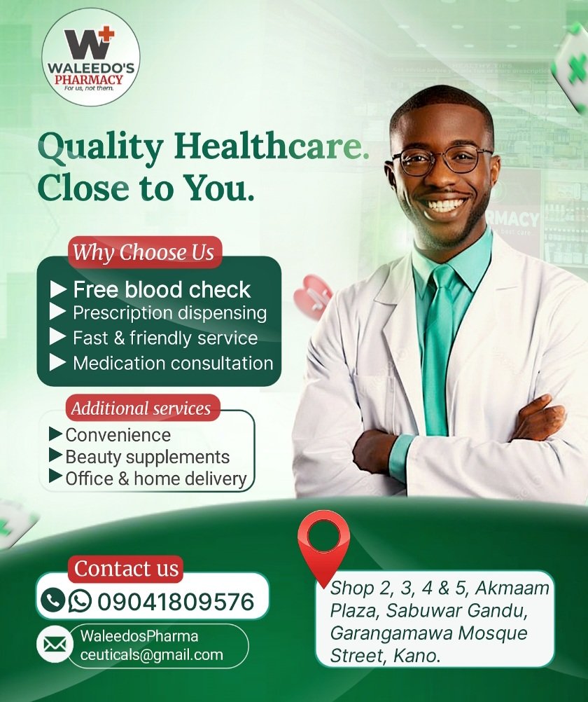 Out of Stock?! Not for us, though. We'll source your medications anywhere in Kano. Just call us and let us handle the rest. In the meantime, Barka da shan ruwa! #Waleedos #RamadanMubarak