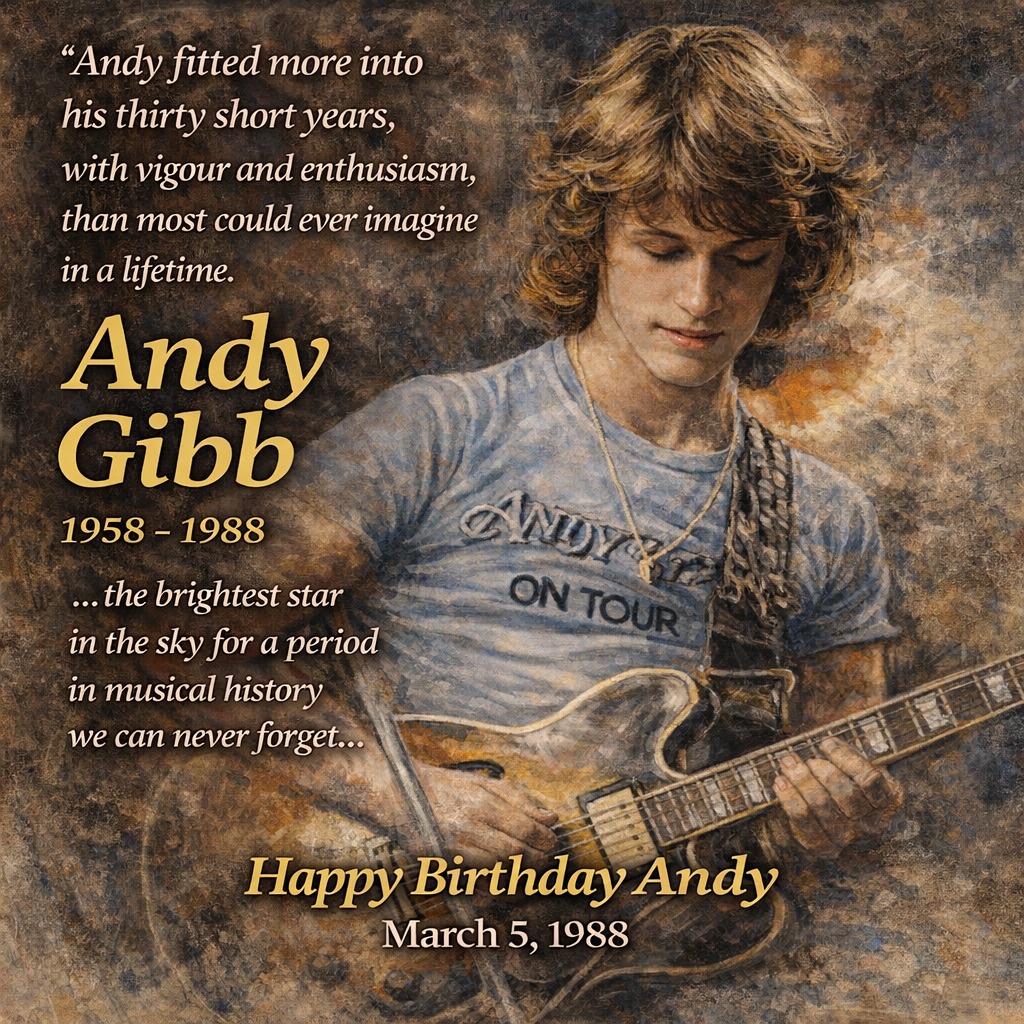 RoyAndyGibb's tweet photo. As we do every year, we choose to honour and remember Andy Gibb today - on what would have been his 68th birthday - a day of happiness and celebration rather than a day of sadness. Happy birthday in heaven

#AndyGibb #BeeGees #HappyBirthday #Heaven #HBD #Forever https://t.co/5Xp9PR2ZiJ