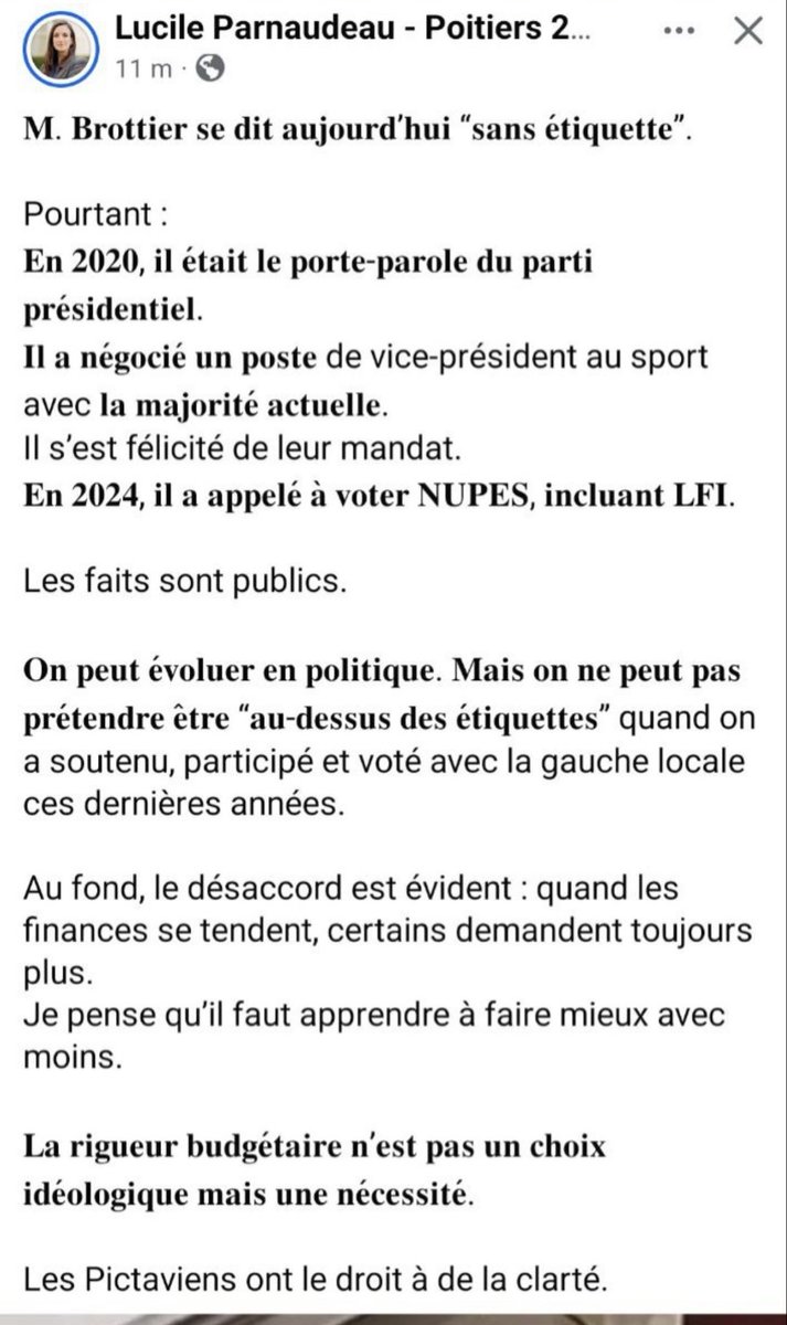 DoloresProst's tweet photo. #Poitiersmunicipales2026!

Le post le plus drôle de la soirée. 

Une élue socialiste  devenue macroniste , faisant croire qu’elle est de droite, qui critique un ancien élu macroniste pour avoir « soutenu, participé et voté avec la gauche locale » 

Seulement ceux qui sont capables de comprendre comprendront 

Comique non 😉🤦🏻‍♀️ les poitevins méritent mieux ! 
#LibertePourPoitiers