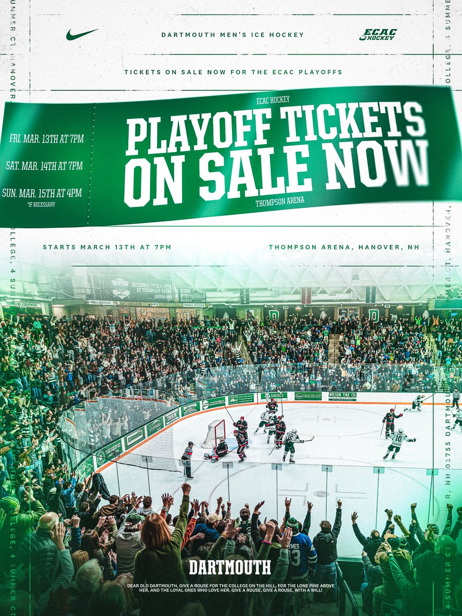 Dartmouth_MIH's tweet photo. We don't know who we are playing yet but we do know.....TICKETS ARE ON SALE FOR THE @ecachockey QUARTERFINALS!

Don't wait, get them today!

🎟️: https://t.co/gAF9A4ZdyM

#GoBigGreen | #TheWoods🌲 https://t.co/triIZoRXal