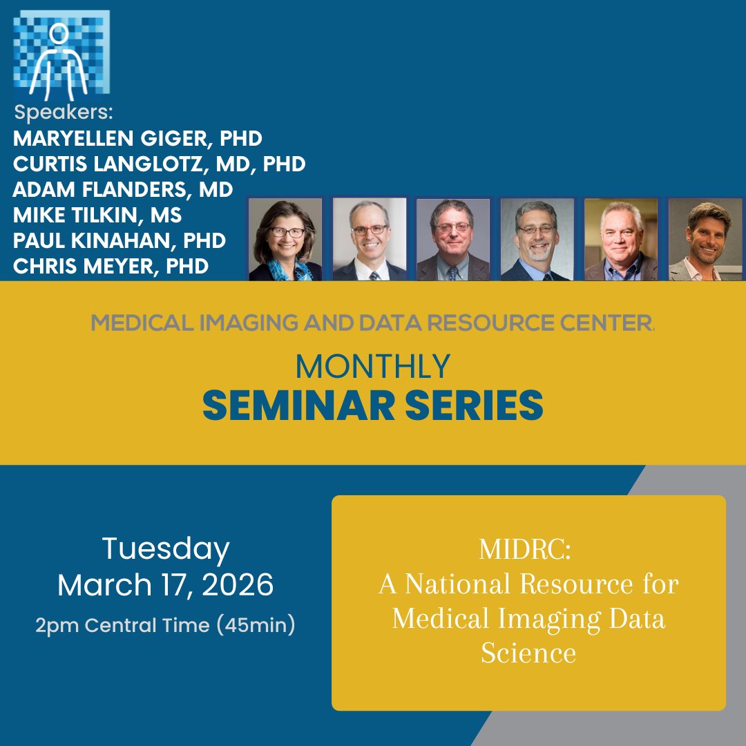 MIDRC_'s tweet photo. Join us for the MIDRC Monthly Seminar on Tuesday, March 17 at 2 PM CT. 

Seminar Registration: https://t.co/KPbsO14hBp

This seminar offers a valuable opportunity to gain insight into MIDRC’s national efforts and future directions from the investigators leading the initiative! https://t.co/utpbJHabGK