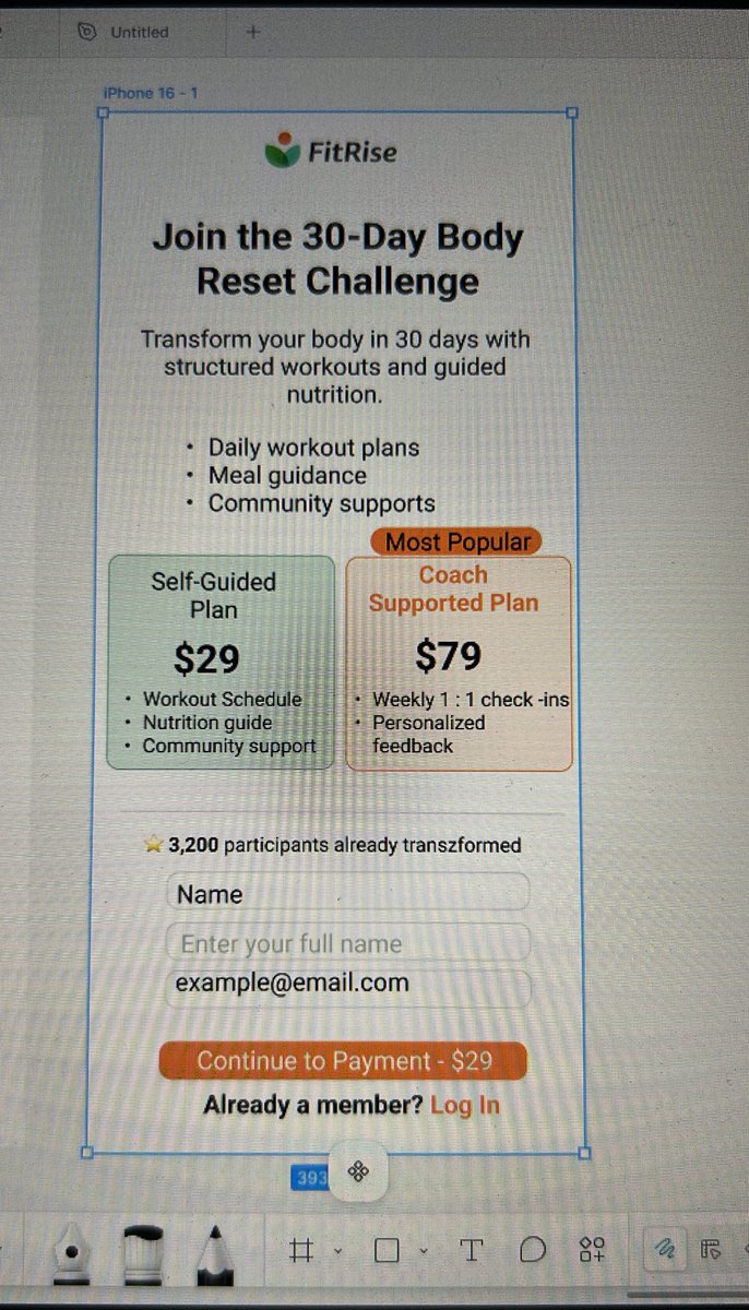 Olivekachy's tweet photo. Day 1/100 — Sign Up Screen

Created a paid 30-Day Body Reset Challenge with two options:
Self-Guided or Coach Supported.

Designed the selection cards to make pricing comparison simple and stress-free.

Every screen is practice. Every practice is growth.

#DailyUI #ProductDesign https://t.co/2Tuz5ZYFcg