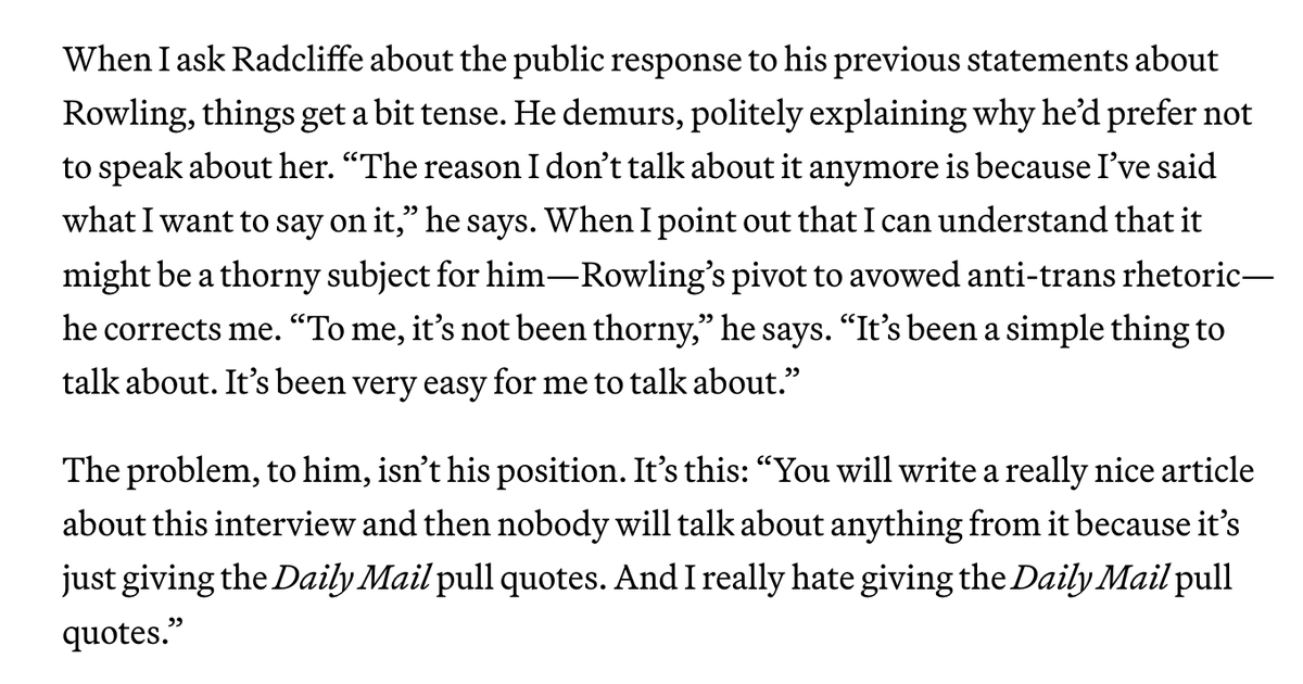 We also talked about why he no longer wants to talk about noted transphobe J.K. Rowling