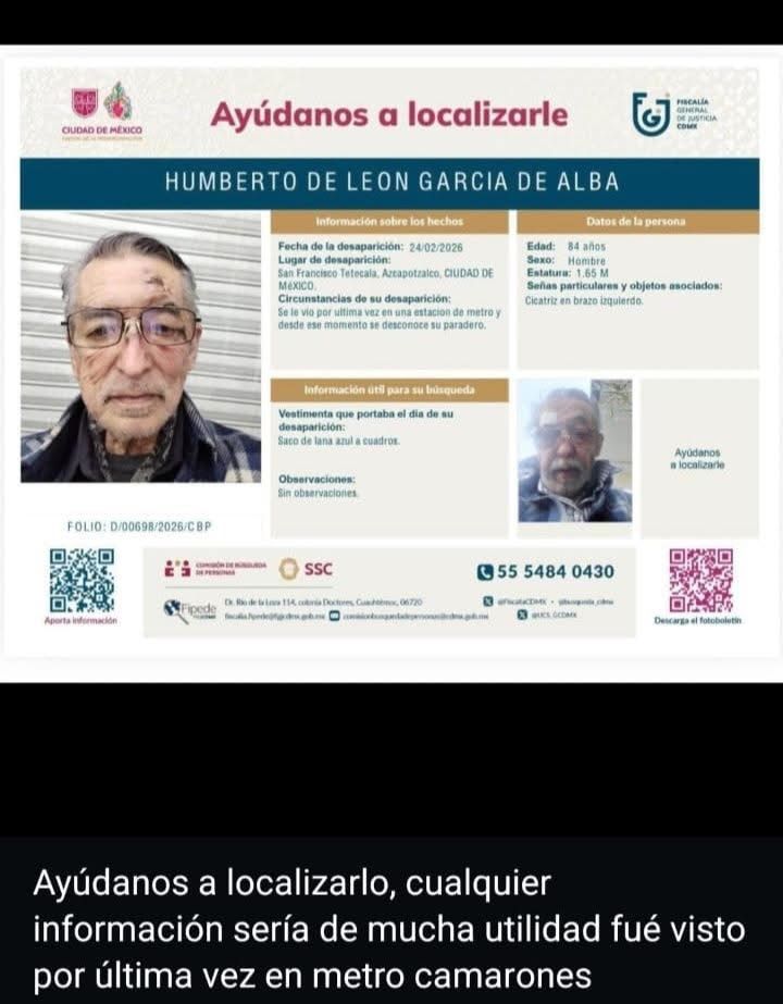 Buenas tardes por favor ayuden a compartir para encontrarlo, desapareció del metro camarones
#HumbertodeLeonGarciadeAlba