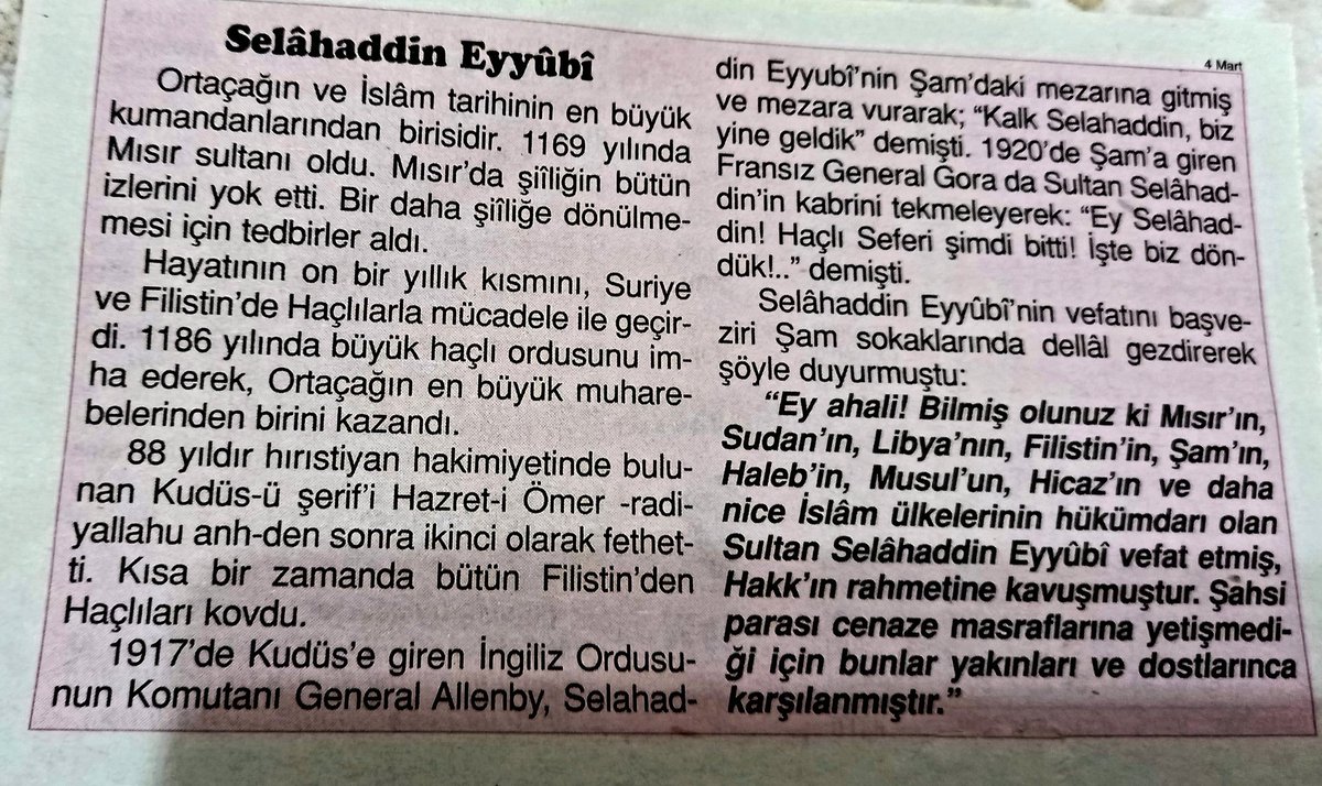 Bin yıldır bitmeyen ve hala devam eden haçlı savaşları ve Selahaddin Eyyubi