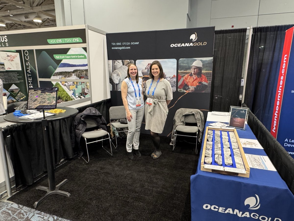 OceanaGold's tweet photo. And that's a wrap on another successful #PDAC2026 conference! 

Our CEO & President Gerard Bond took to the stage to present OceanaGold's strategy, portfolio, and the path ahead. Members of our Investor Relations, Exploration and Business Development teams were on the ground all week, engaging with partners, peers, and future talent at our tradeshow booth. The dialogue around strategy, capital allocation, and disciplined growth was a true reflection of a sector that's energized and thinking long term.

Key takeaways from our conversations: 
💡 Interest in our assets and cash generative operations remains strong
🏦 Our capital allocation strategy and balance sheet remain top of mind
🤝 Talent and partnership conversations signal increased interest in our business
🌍 Our diversified, multi asset portfolio continues to resonate with the market

Thank you to everyone who visited our booth. If you missed our presentation, you can find a copy here:
https://t.co/T21KFqTSqv

#OGC #GoldMining #ResponsibleMining #InvestorRelations #MetalsAndMining #MineralExploration