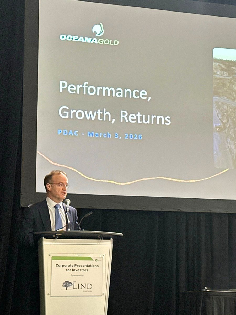OceanaGold's tweet photo. And that's a wrap on another successful #PDAC2026 conference! 

Our CEO & President Gerard Bond took to the stage to present OceanaGold's strategy, portfolio, and the path ahead. Members of our Investor Relations, Exploration and Business Development teams were on the ground all week, engaging with partners, peers, and future talent at our tradeshow booth. The dialogue around strategy, capital allocation, and disciplined growth was a true reflection of a sector that's energized and thinking long term.

Key takeaways from our conversations: 
💡 Interest in our assets and cash generative operations remains strong
🏦 Our capital allocation strategy and balance sheet remain top of mind
🤝 Talent and partnership conversations signal increased interest in our business
🌍 Our diversified, multi asset portfolio continues to resonate with the market

Thank you to everyone who visited our booth. If you missed our presentation, you can find a copy here:
https://t.co/T21KFqTSqv

#OGC #GoldMining #ResponsibleMining #InvestorRelations #MetalsAndMining #MineralExploration