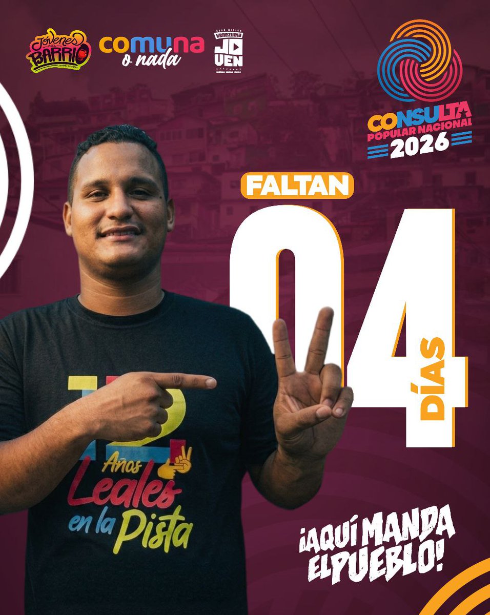 NERDYVARGAS's tweet photo. ¡Faltan 4 días! 🏘️

En la calle, en el barrio y en la cancha, estamos listos. Porque cuando el pueblo se organiza, los sueños se hacen realidad. 

¡Nos vemos el domingo! 🏁

#jovenesdelbarrio #consultapopular https://t.co/u7n52WhgAj