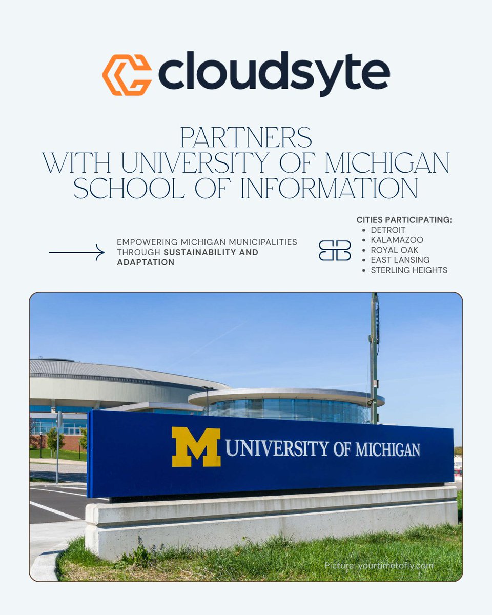 cloudsyte's tweet photo. Cloudsyte is working directly with Detroit, Kalamazoo, Royal Oak, East Lansing, and Sterling Heights. We are making it easier for local governments to execute their resilience and adaptation plans.

https://t.co/vLyganeOzJ

 #GovTech #Sustainability #CivicTech https://t.co/ZJ4tSHwQRV
