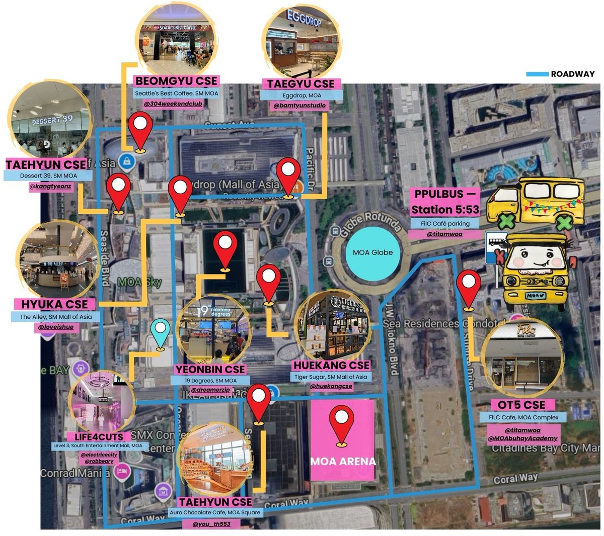 updated map!! i added the ppulbus &amp; life4cuts location!💫 pls be guided also the updated cafe photo of huekang cse ><

 #DunkinPH_WondersAt553 #DunkinPH_TXT