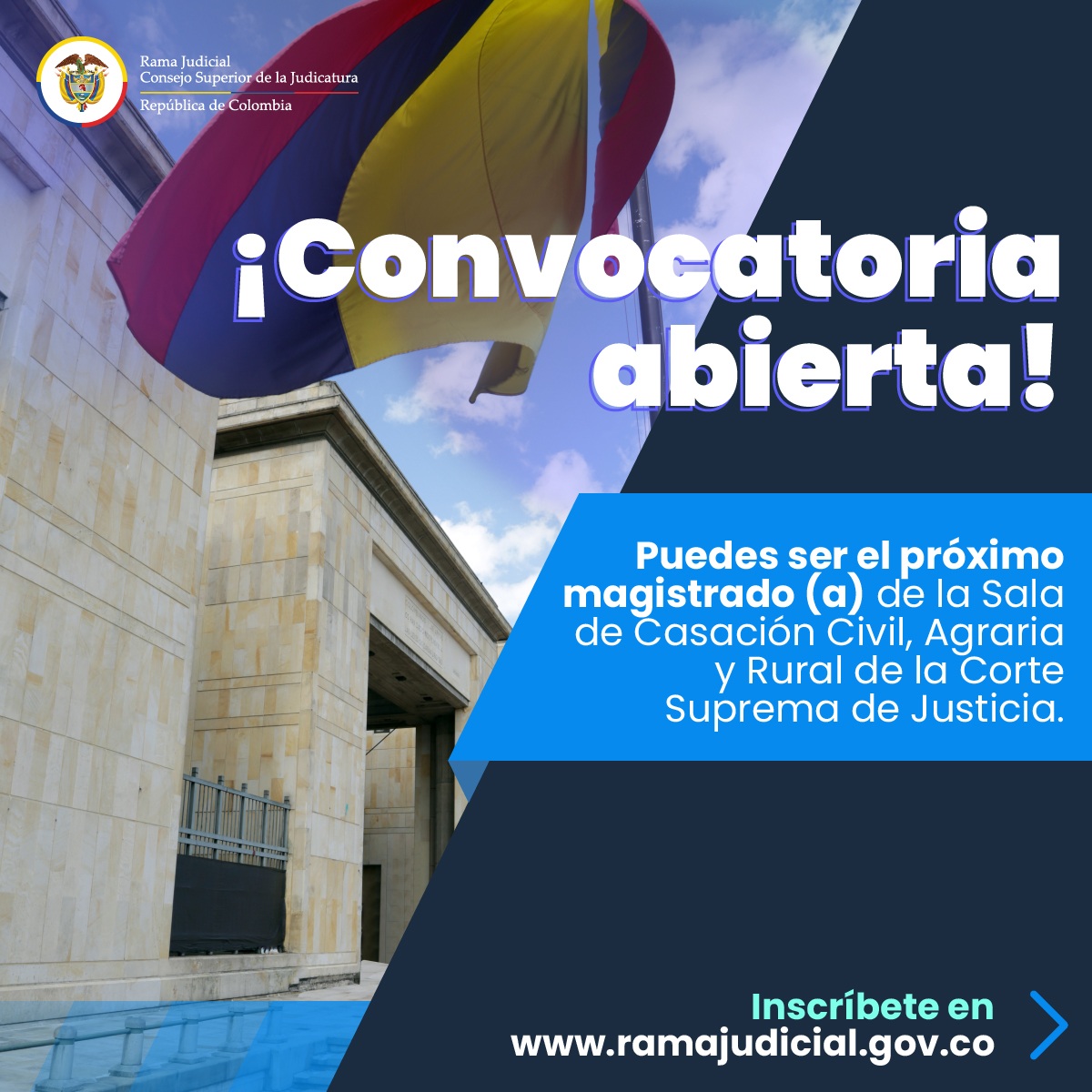 #ElecciónConTransparencia | Profesionales del derecho que reúnan requisitos establecidos en Constitución Política y la Ley, pueden participar en convocatoria para un cargo de magistrado (a) de la Sala de Casación Civil, Agraria y Rural de <a href="/CorteSupremaJ/">Corte Suprema de Justicia</a>

➡️acortar.link/nGTVhh