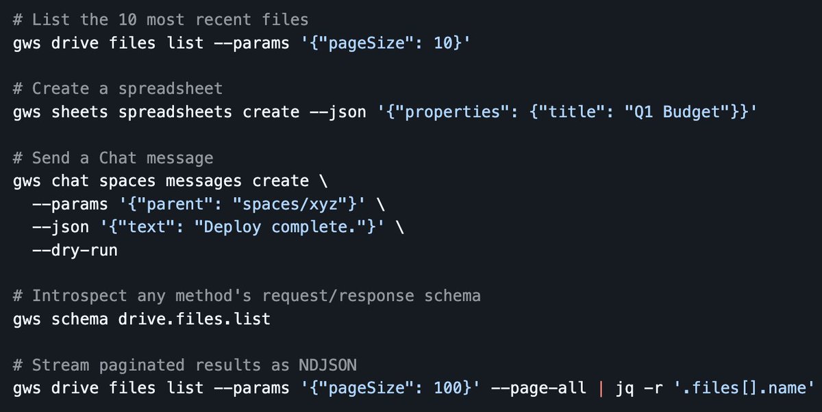 gws command examples