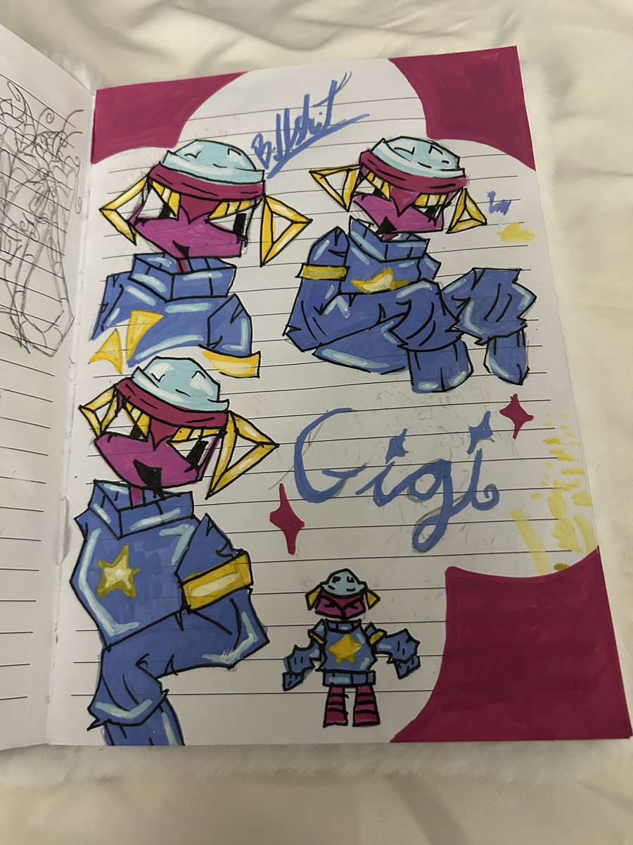 Some of art of Gigi, Tisha and my oc in my sketchbook and math book 
it’s in English bc I’m in England