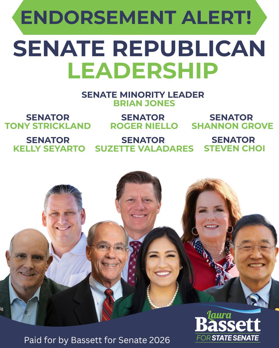 Honored to have the support of Senate Republican leadership in our campaign for State Senate. Grateful for their confidence in our fight for a more affordable and safer California.
