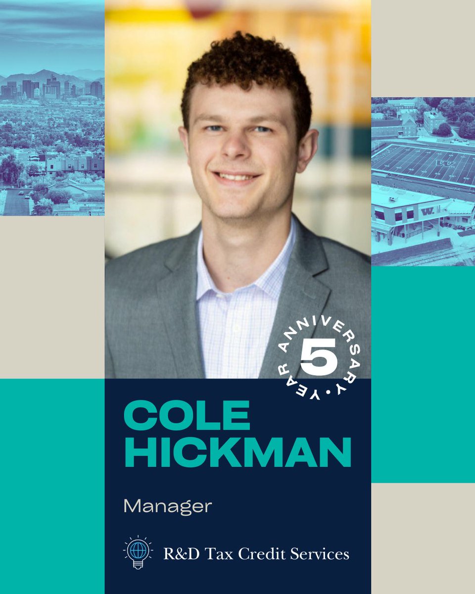 mcguiresponsel's tweet photo. Congratulations to Cole Hickman on 5 years with McGuire Sponsel! 🎉

As a Manager on our R&amp;D Tax Credit team, Cole has helped drive growth and innovation across the practice—including supporting our expansion in Phoenix. Thank you for five great years! https://t.co/2c4b87Kl97