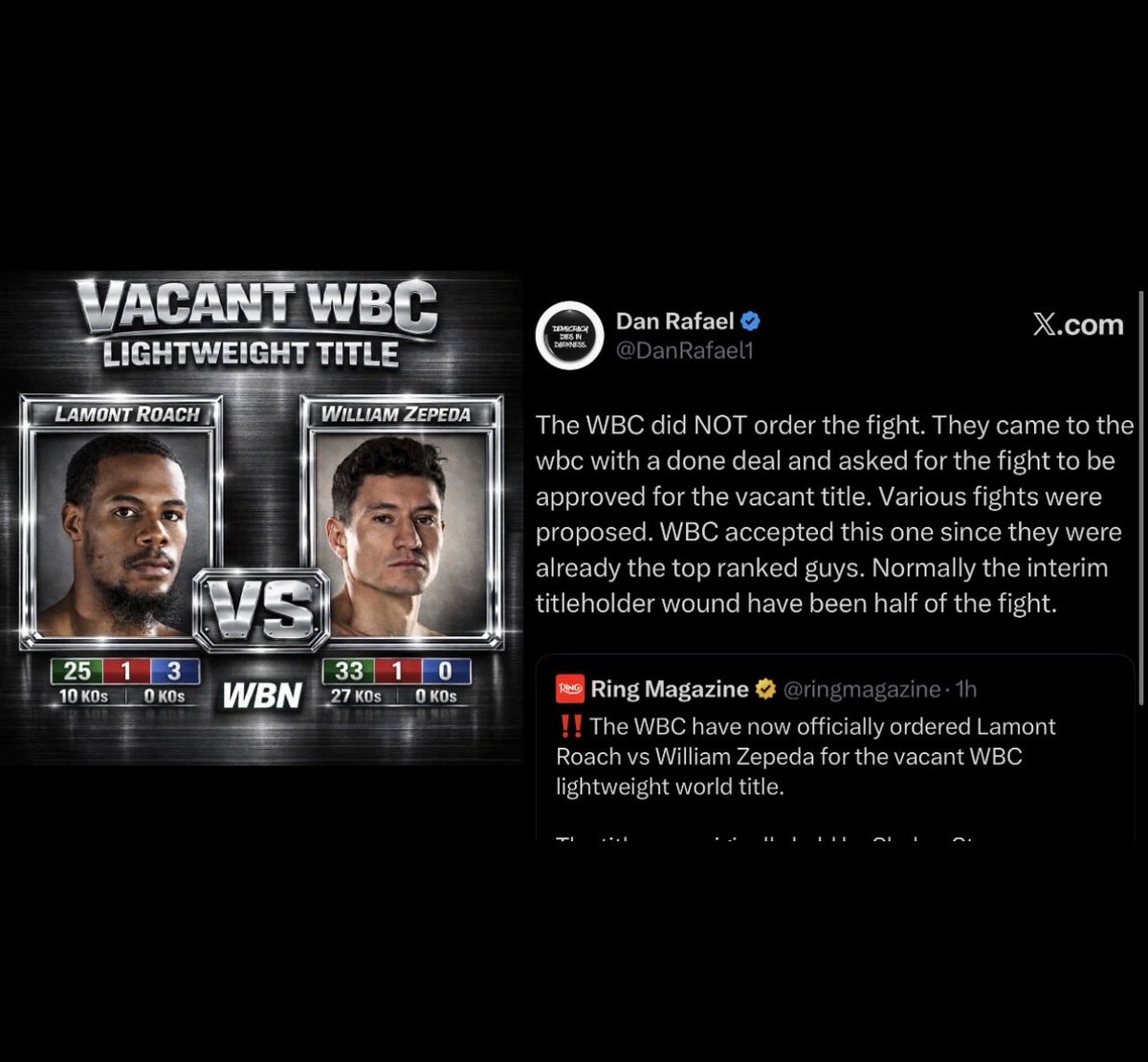 🚨‼️BREAKING NEWS‼️🚨

‼️LAMONT ROACH VS WILLIAM ZEPEDA IS A DONE DEAL‼️

LETSSS GOOO‼️
😤😤

#Boxing #RoachZepeda
🔥🔥🥊🥊🥊

Credit: <a href="/DanRafael1/">Dan Rafael</a>