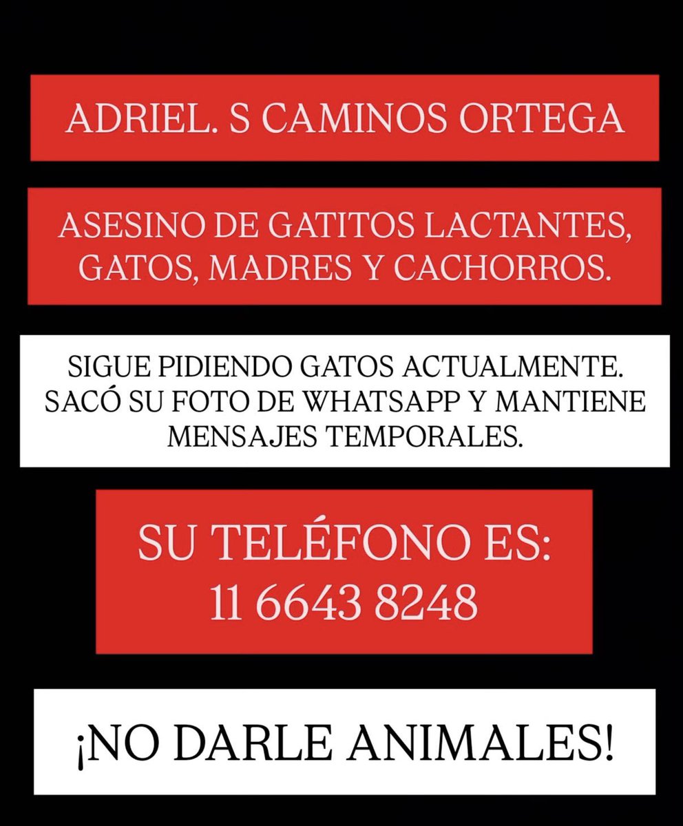 denbmcarp's tweet photo. MAXIMA DIFUSION! NO DARLE ANIMALES!!

Asesino de gatos (gatitos lactantes y sus mamás, cachorros, perros y gatos adultos). Esta persona es un peligro por favor sumo cuidado!!! https://t.co/xWXSVnhoMT