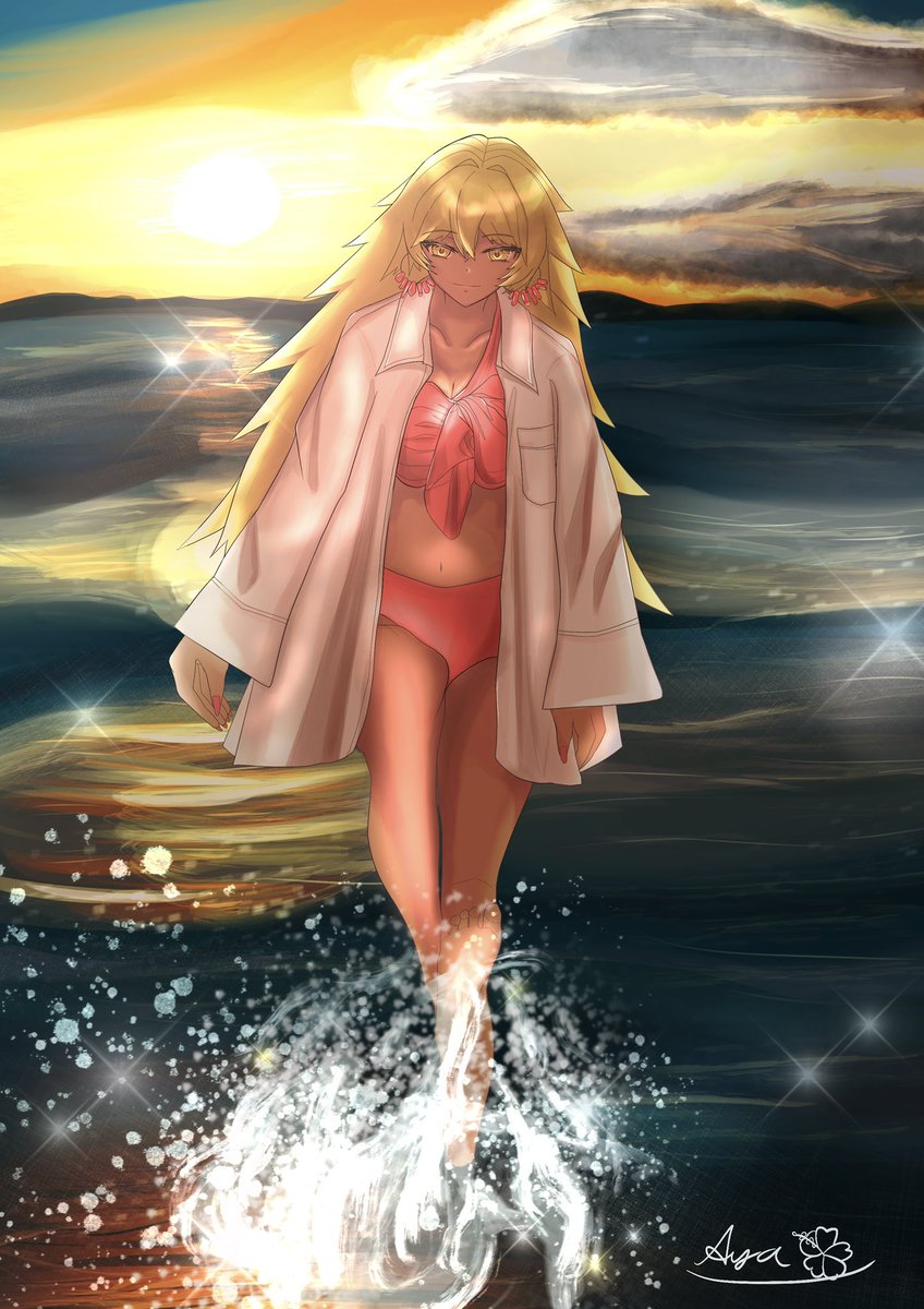 コーラルカラーの水着に珊瑚のピアスを合わせています🥰🪸✨ 再掲です