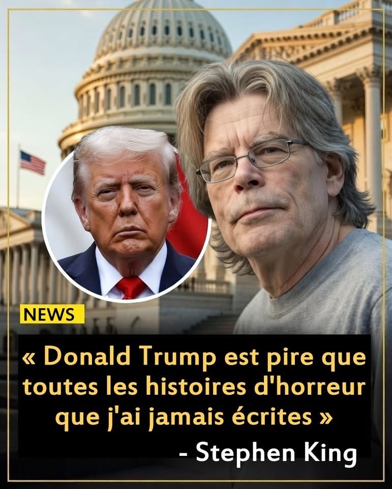 KateriSeraphina's tweet photo. MERCI STEPHEN KING D'AVOIR DIT
CE QUE BEAUCOUP N'OSENT PAS. ✊

Le célèbre auteur de romans d'horreur, Stephen King, a déclenché un vif débat sur les réseaux sociaux après avoir publié sur x un commentaire cinglant sur Donald Trump. King a écrit : « Donald Trump est pire que toutes les histoires d'horreur que j'ai jamais écrites », une remarque qui est rapidement devenue virale.

Par ailleurs, Stephen King, critique régulier de Trump, s'est également exprimé sur les frappes militaires du président Donald Trump contre l'Iran, en publiant sur X que, selon l'article I, section 8 de la Constitution américaine, seul le Congrès – et non le président – ​​a le pouvoir de déclarer la guerre.

 Il a conclu son message par : « Qu'on le destitue ! » Un commentaire qui, une fois de plus, a suscité de nombreuses discussions en ligne.

#stephenking