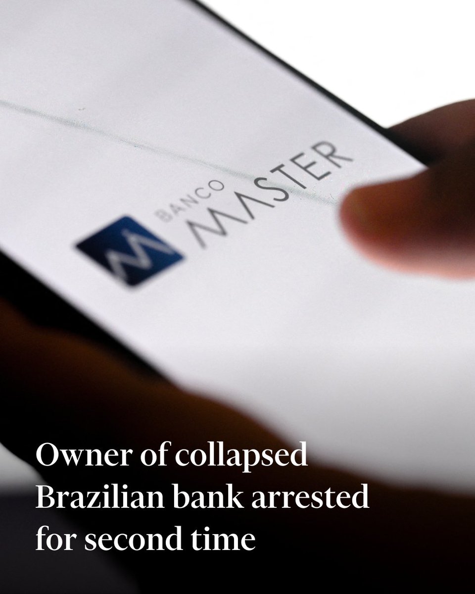 The arrests mark a significant escalation in a probe of suspected fraud and money laundering at Banco Master, which collapsed last year with estimated losses of more than R$40bn, in Brazil’s biggest banking failure in a generation. ft.trib.al/f2JblDi