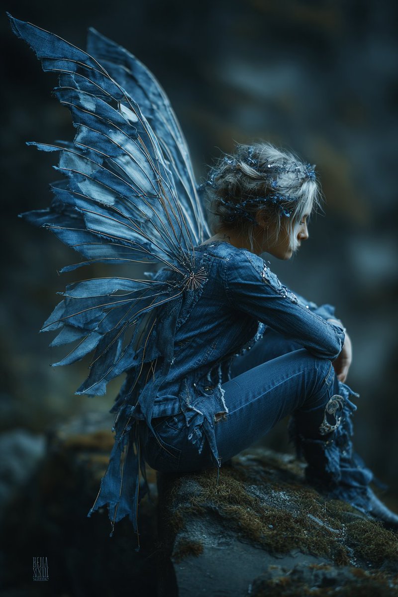 SparklzDiamond's tweet photo. QT #denim creation art challenge #midjourney #nightcafe #fluxpro #aiart #fairyart https://t.co/H0X9XK3P6j