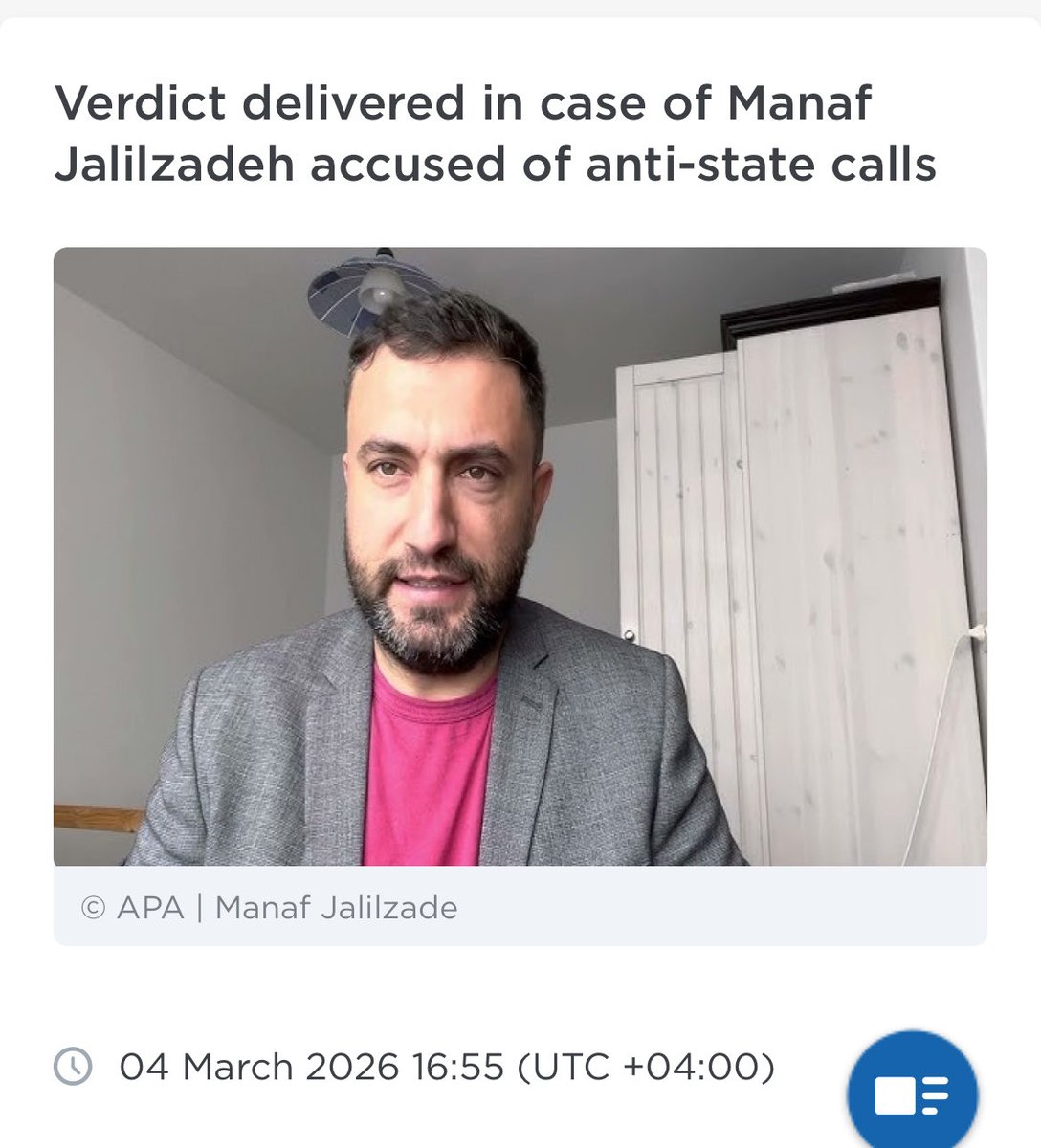 JalilzadeManaf's tweet photo. Breaking News🆘
The #Dictatorial #Aliyev regime held a fake, fabricated trial among themselves and today sentenced me to 8 years in prison. That is, if I go to Azerbaijan, the #Criminal Aliyev regime will imprison me for 8 years—assuming they even keep me alive for that long
Despite all this, Switzerland🇨🇭, including the Migration Service @SEMIGRATION, have still not granted me #Political #Asylum 8 years. Instead, every year, under the orders of the Azerbaijani authorities and the #SOCAR terrorist organization, I am fined and penalized (most recently, I was fined €1,400 💶because I forgot a question mark in a comment I wrote)
If human rights organizations or anything called justice truly exist in this world, may they raise their voice for mine.
https://t.co/bg9EpuzffN
@pressfreedom @JFJfund @MediaFreedomEU @freedomhouse @RSF_inter